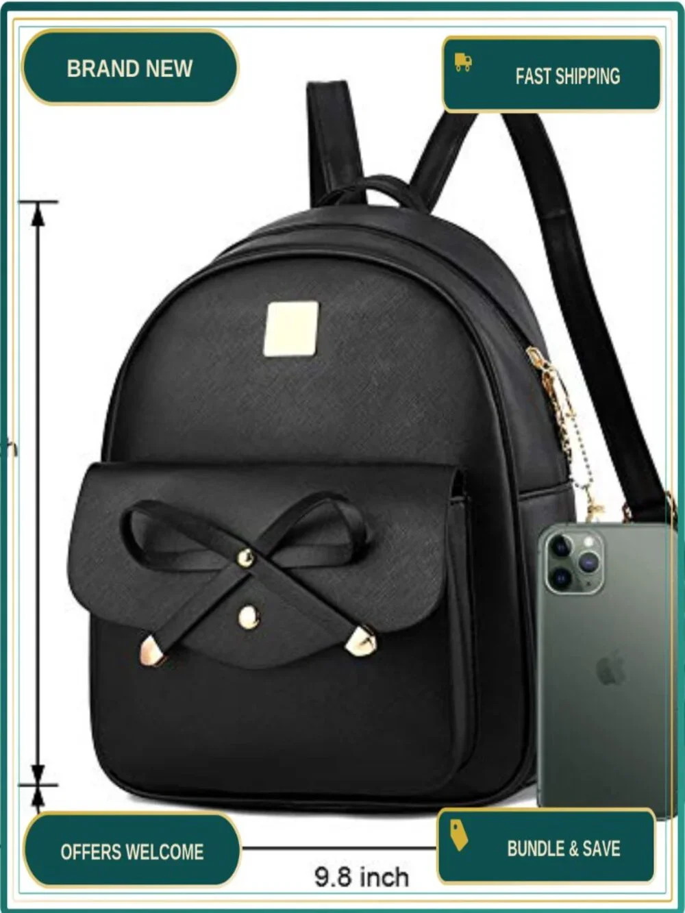 Faux Leather Bowknot 3-Piece Backpack Purse for Women Ladies Rucksack